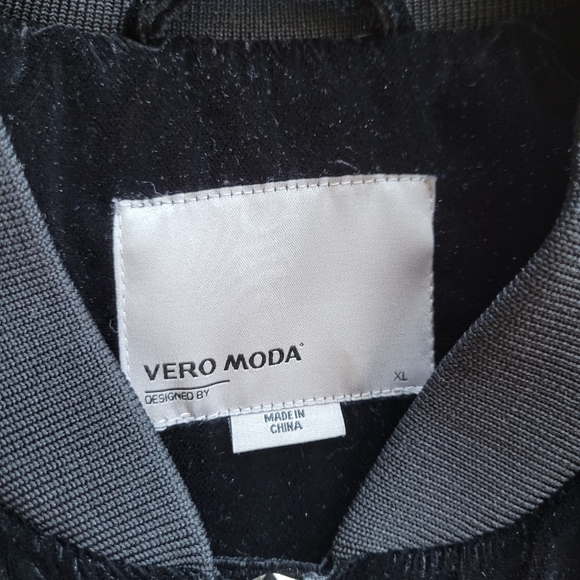 Vero Moda Velvet Bomber Jacket Black Gold Zip XL - Picture 4 of 10